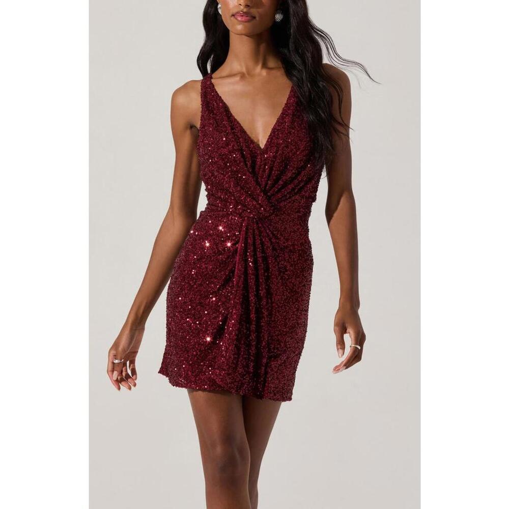 Astr Sequin Backless Mini Dress in Burgundy